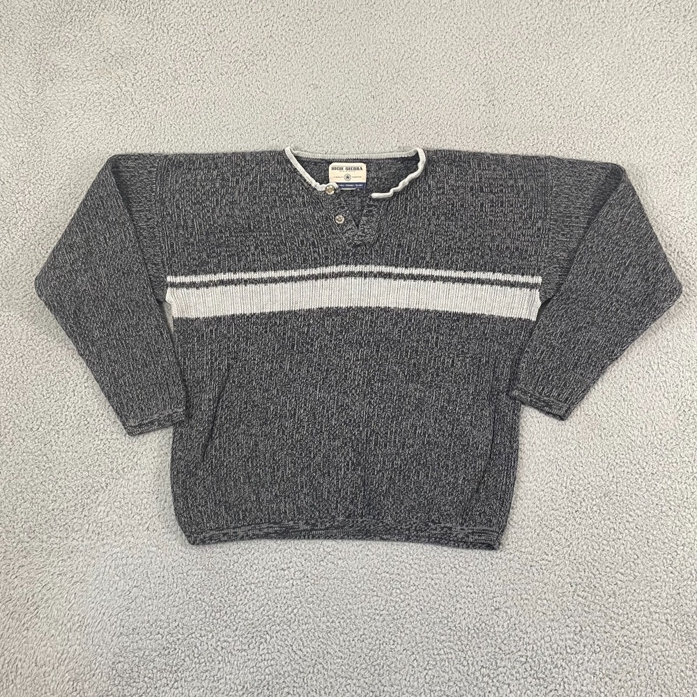 Vintage High Sierra Sweater Men M Gray Knit Cottage Pullover Henley